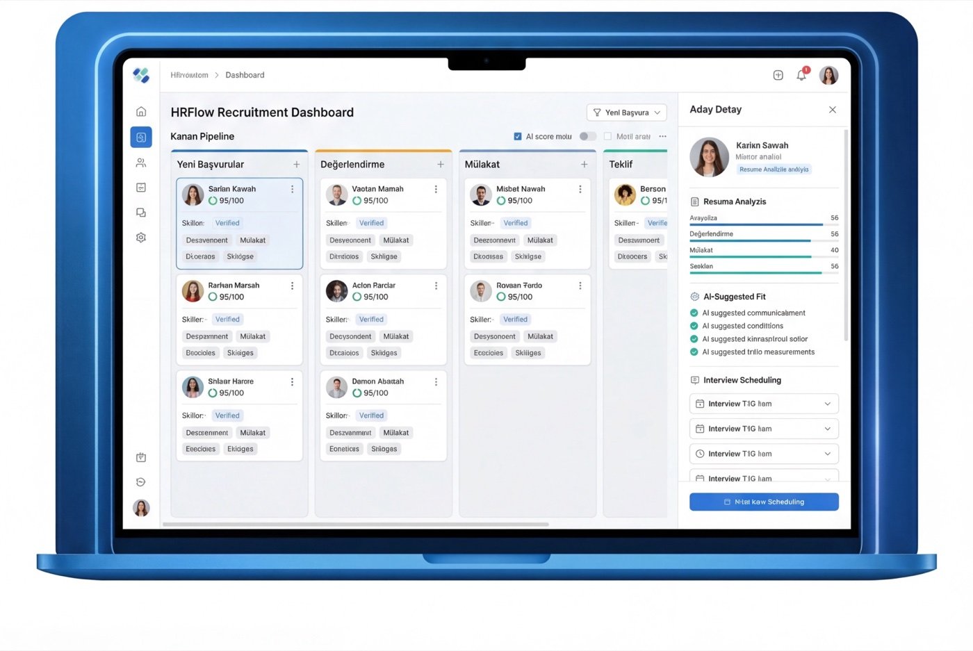 HRFlow AI Destekli İşe Alım Dashboard - Aday Pipeline ve AI Puanlama